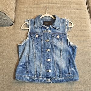 Blank NYC Denim Distressed Medium Wash Casual Moto Button Vest Size Small